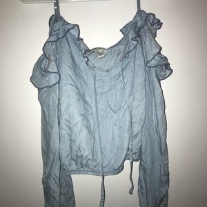 cold shoulder denim colored fabric long sleeve top